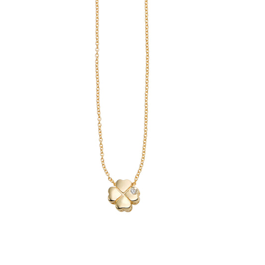 14kt Gold 18 inches Yellow Finish 7mm(CE),0.8mm(Ch) Polished 2 inches Extender 4 Leaf Clover Necklace with Lobster Clasp with 0.0050ct 1mm White Diamond (5688349819035) (10220996198593)