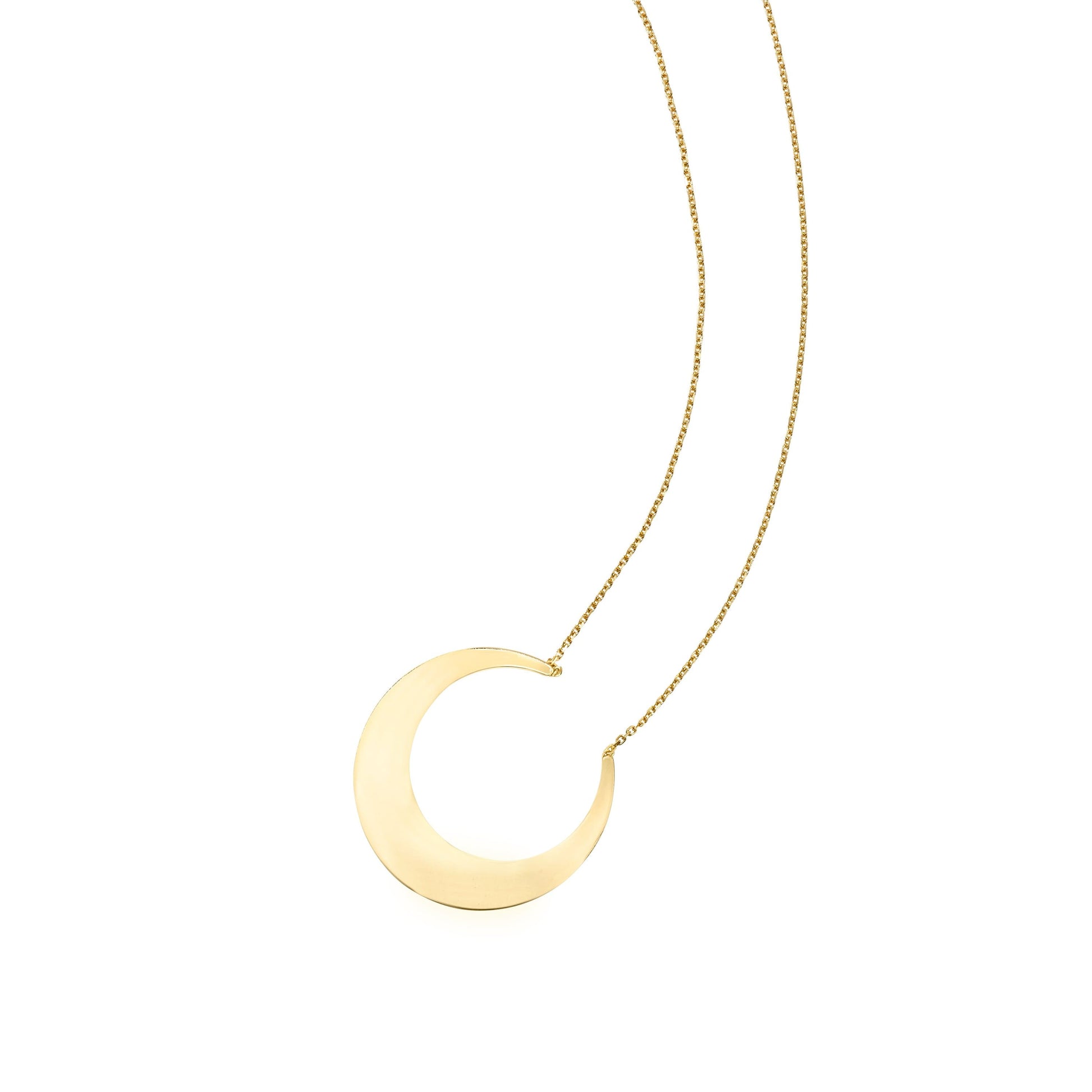 14kt Gold 18 inches Yellow Finish 24x25mm(CE),0.8mm(Ch) Diamond Cut 2 inches Extender Moon Necklace with Lobster Clasp (5688349425819) (10220996460737)