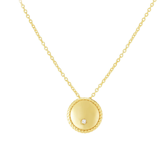 14kt Gold 18 inches Yellow Finish 9mm(CE),0.8mm(Ch) Polished 2 inches Extender Round Necklace with Lobster Clasp with 0.0100ct 1.3mm White Diamond (5688348999835) (10220996821185)