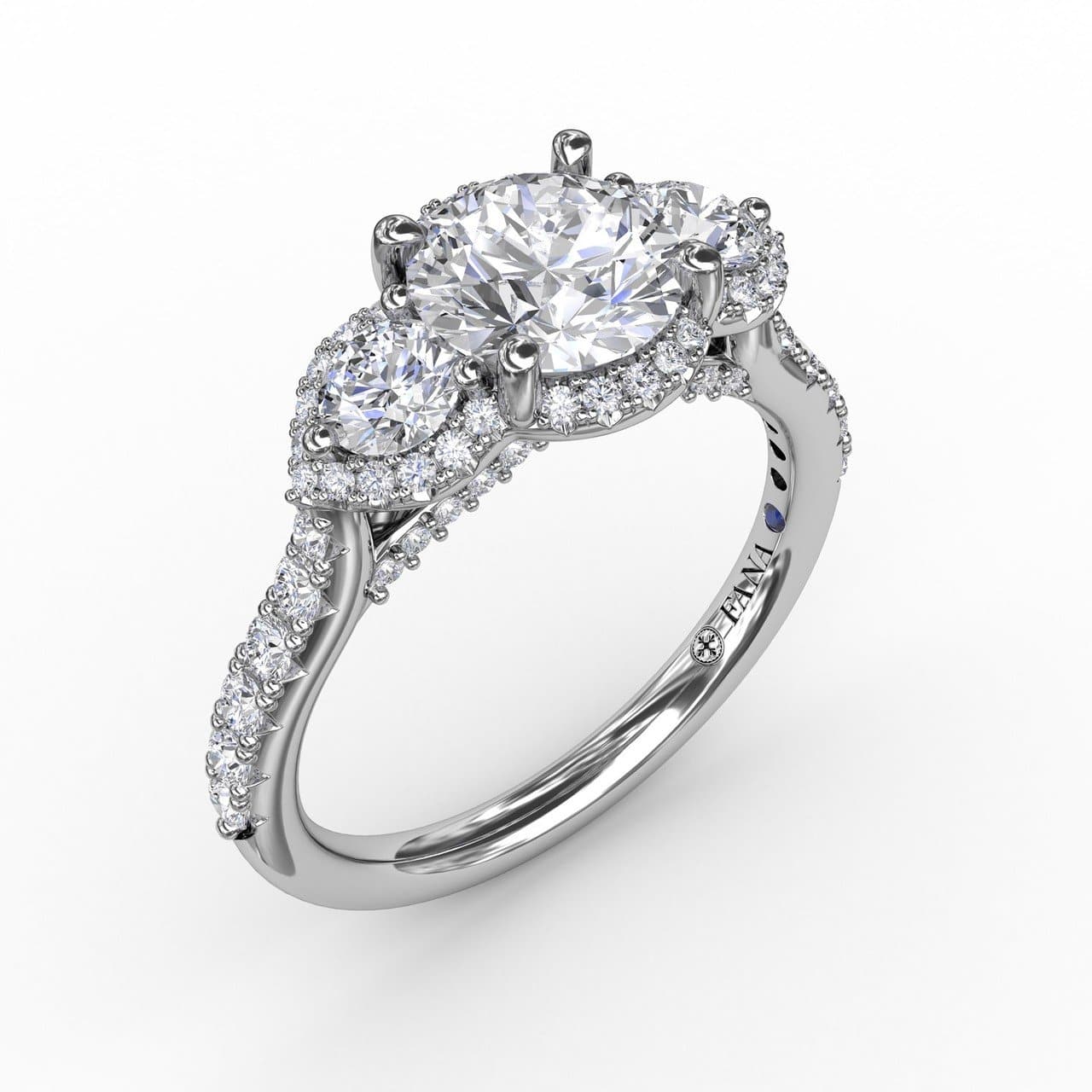 Three-Stone Round Diamond Halo Engagement Ring (5552772776091) (10221022838977)