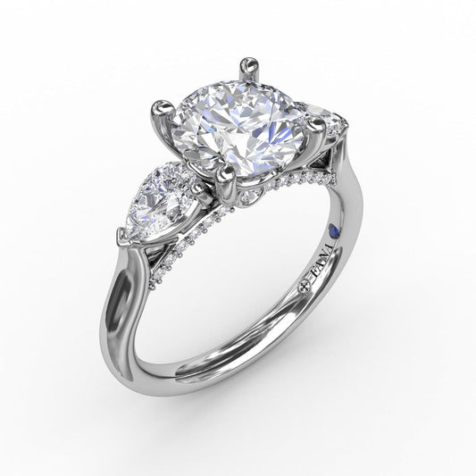 Classic Three-Stone Engagement Ring With Pear-Shape Side Diamonds (5552773300379) (10221022347457)