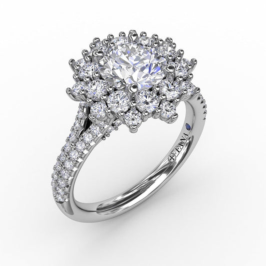 Contemporary Floral Halo Engagement Ring With Double-Row Pavé Band (5552773628059) (10221022183617)