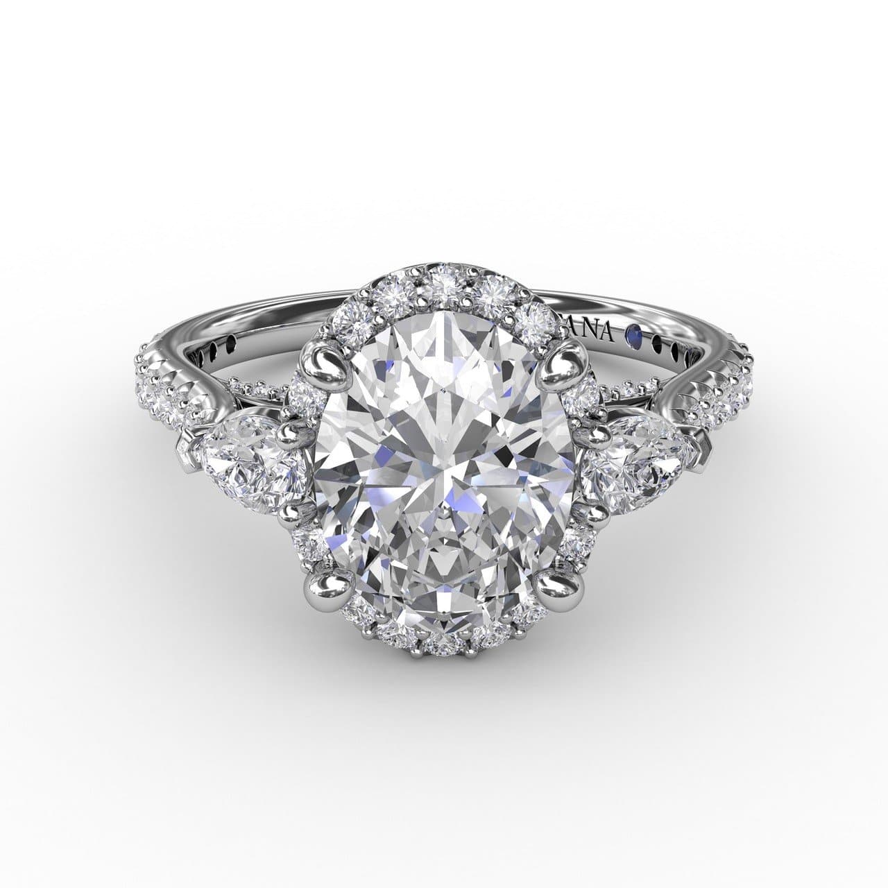 Oval Diamond Halo Engagement Ring With Pear-Shape Diamond Side Stones (5552775725211) (10221020217537)