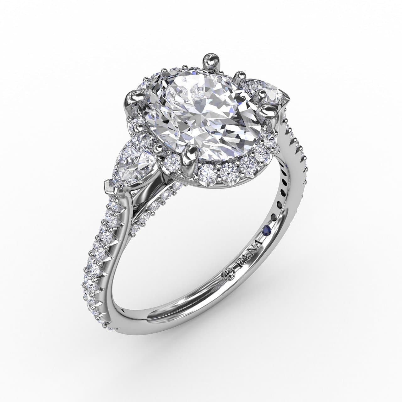 Oval Diamond Halo Engagement Ring With Pear-Shape Diamond Side Stones (5552775725211) (10221020217537)