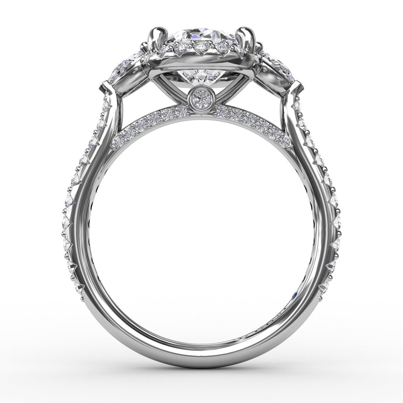 Oval Diamond Halo Engagement Ring With Pear-Shape Diamond Side Stones (5552775725211) (10221020217537)