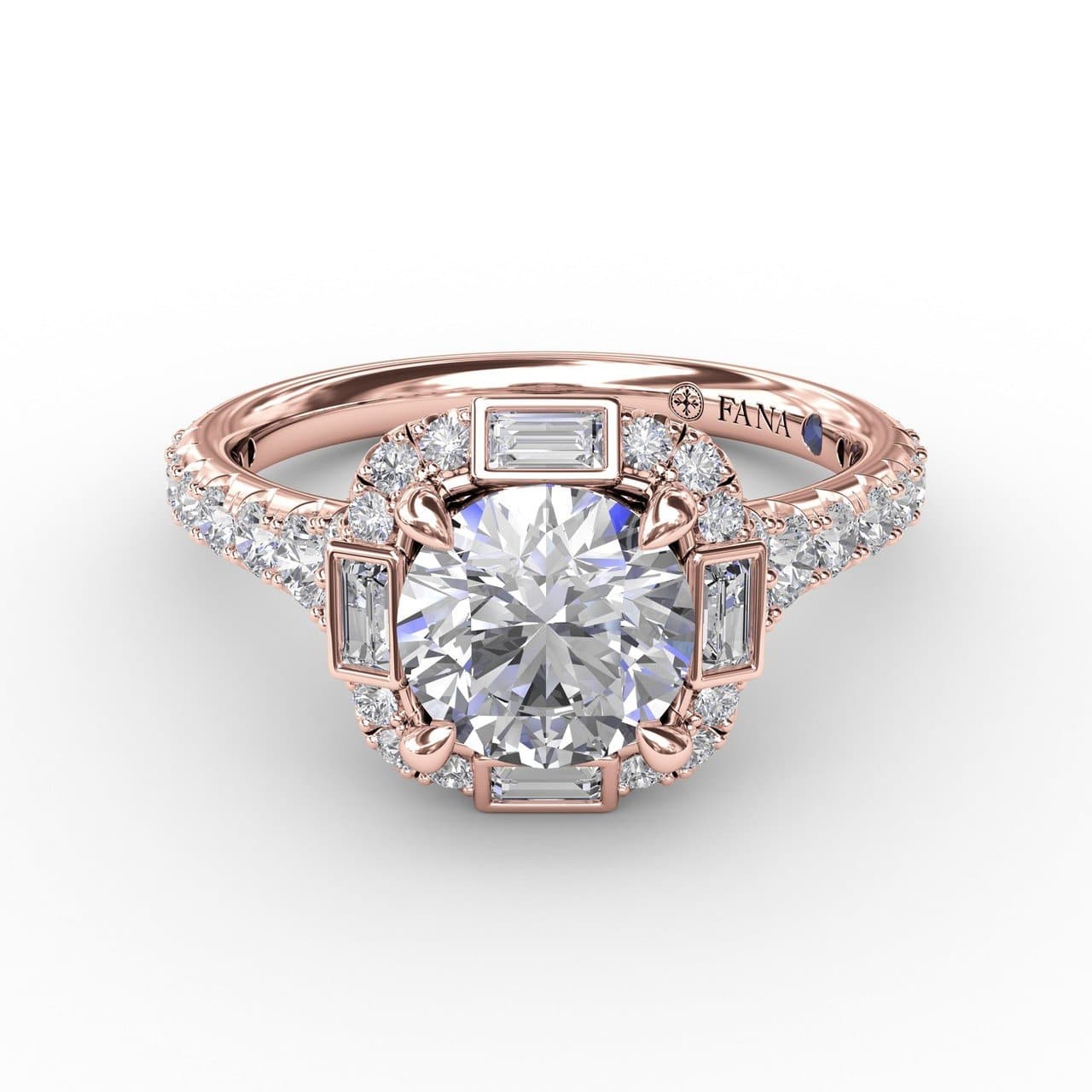 Cushion Shaped Diamond Halo Engagement Ring With Baguettes (5552789455003) (10221011402945)