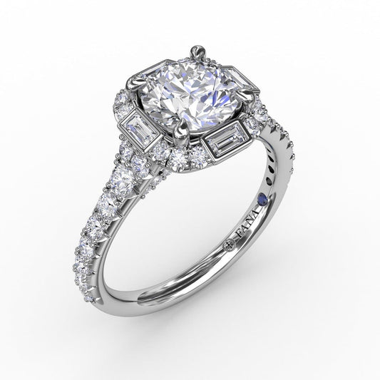 Cushion Shaped Diamond Halo Engagement Ring With Baguettes (5552776020123) (10221019988161)