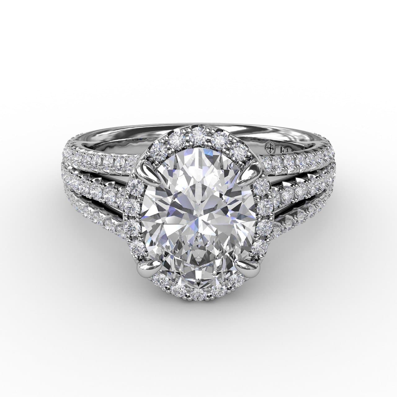 Oval Diamond Halo Engagement Ring With Triple-Row Diamond Band (5552776183963) (10221019791553)