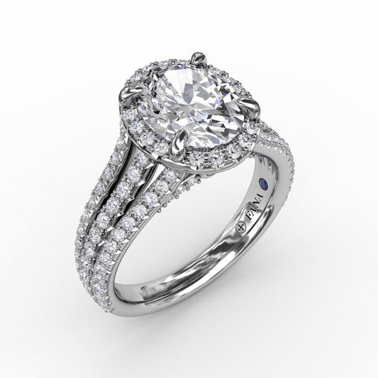 Oval Diamond Halo Engagement Ring With Triple-Row Diamond Band (5552776183963) (10221019791553)