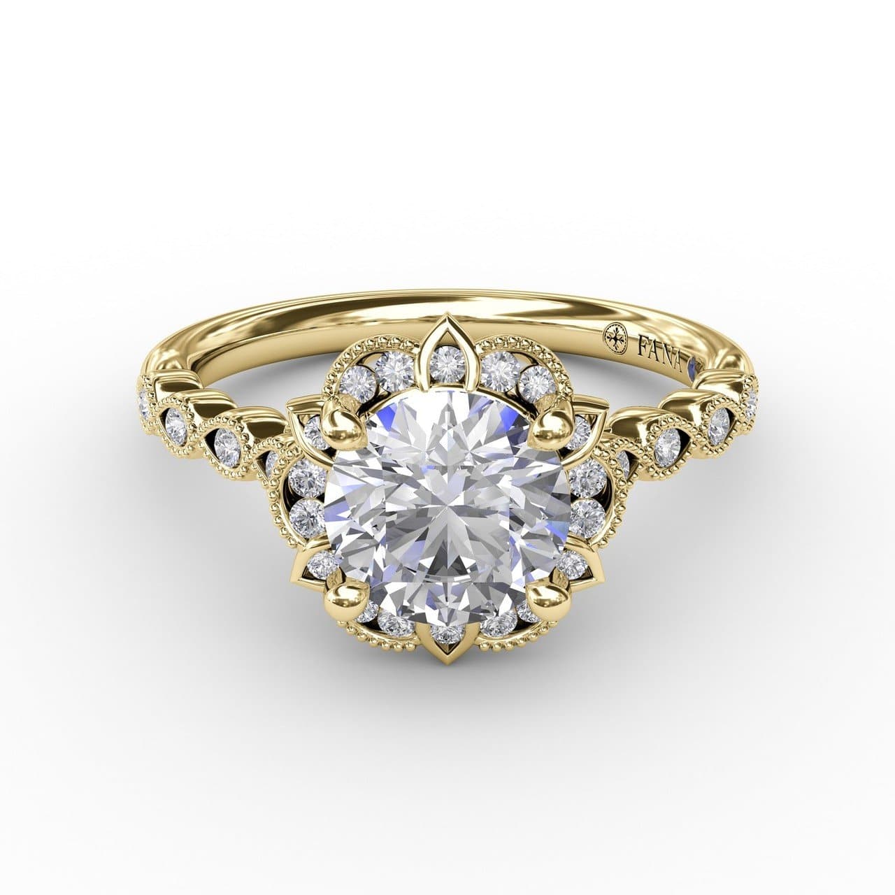 Round Diamond Engagement With Floral Halo and Milgrain Details (5552784736411) (10221014155457)