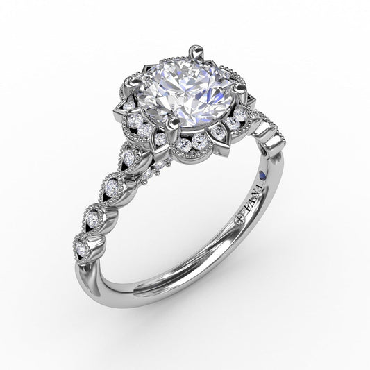 Round Diamond Engagement With Floral Halo and Milgrain Details (5552776741019) (10221019300033)