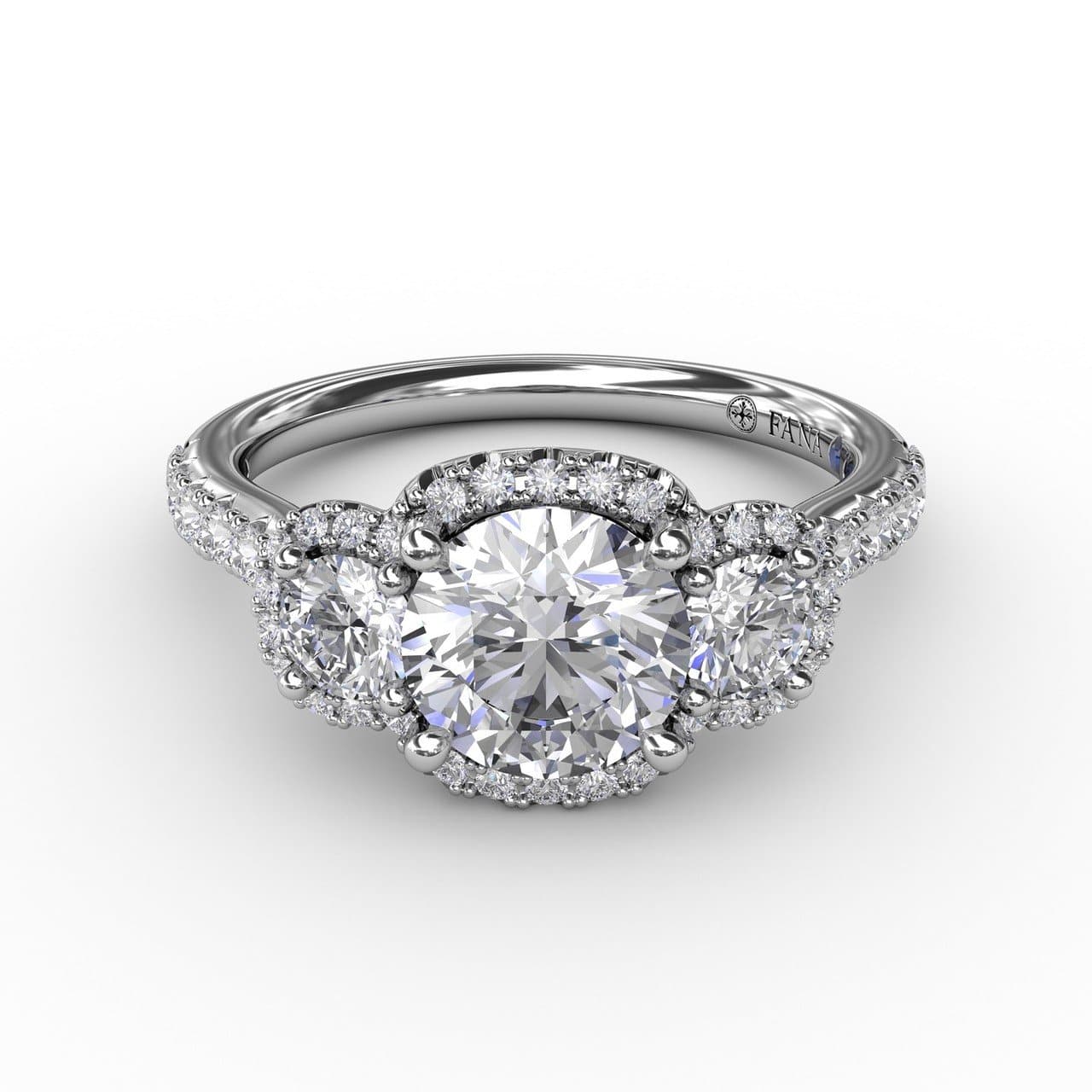 Three-Stone Round Diamond Halo Engagement Ring (5552782966939) (10221015335105)