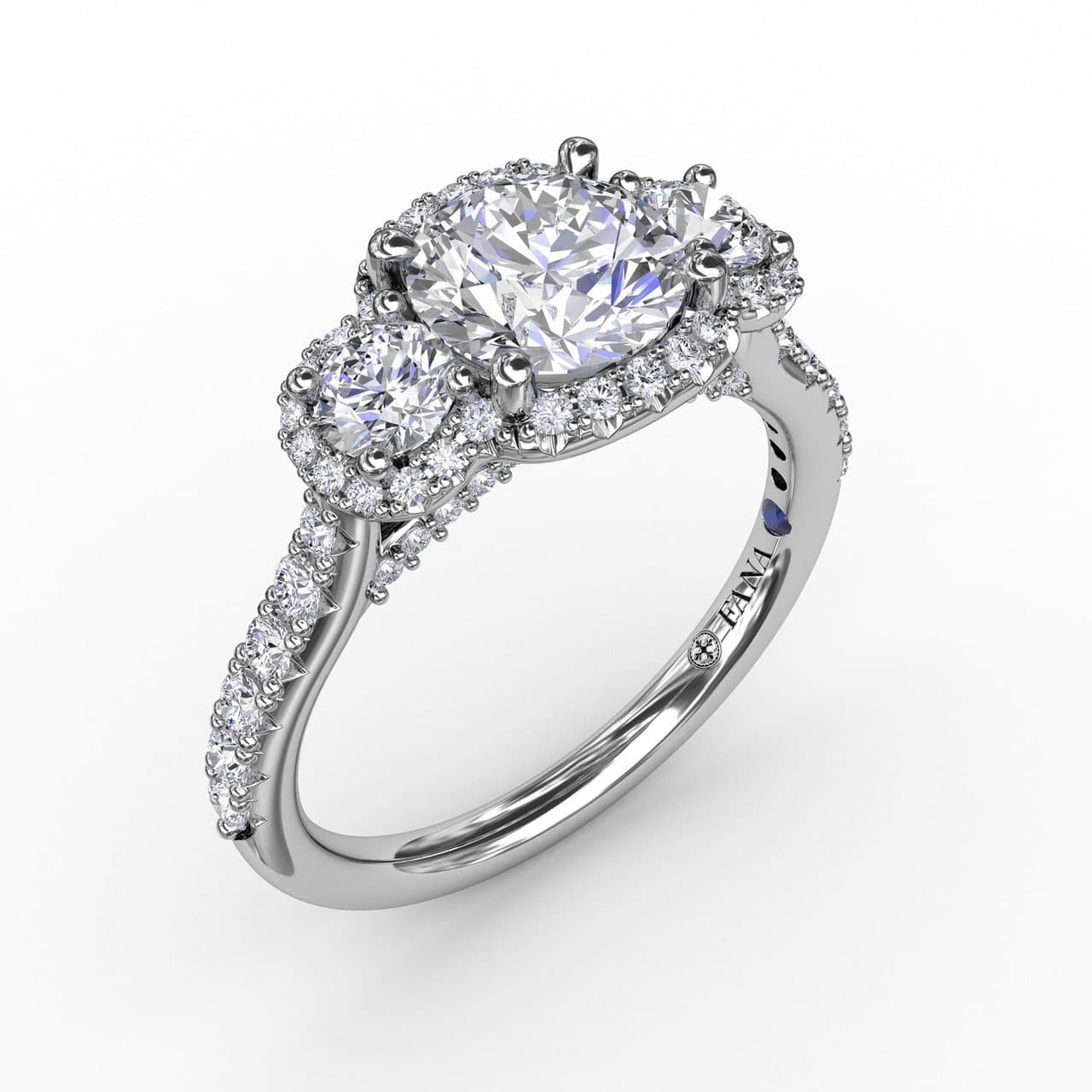 Three-Stone Round Diamond Halo Engagement Ring (5552782966939) (10221015335105)