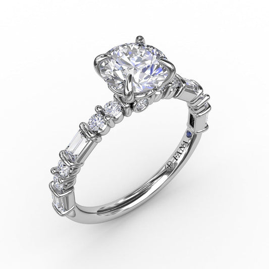 Contemporary Diamond Solitaire Engagement Ring With Baguettes and Round Diamond Accents (5552777167003) (10221018808513)