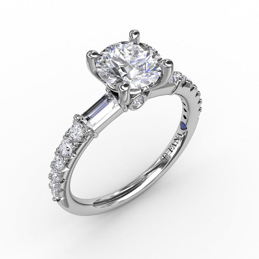 Contemporary Diamond Solitaire Engagement Ring With Baguettes (5552777560219) (10221018349761)