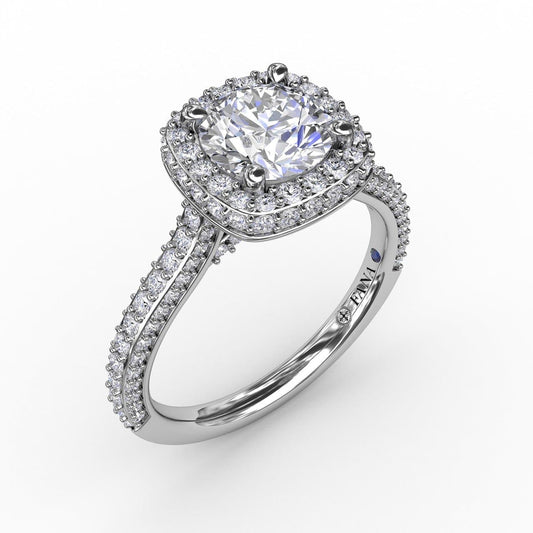 Cushion-Shaped Waterfall Halo Engagement Ring With Pavé Band (5552783294619) (10221015040193)