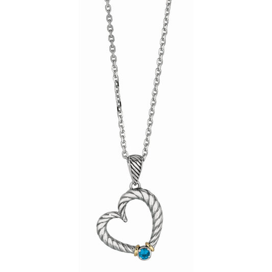 18Kt Yellow Gold+Sterling Silver Open Heart Blue Topaz Pendant On 18 inches Silver with Rhodium Stardust Finishlink Chain.  inchesPopcorn inches Collection. (5688348344475) (10220997312705)