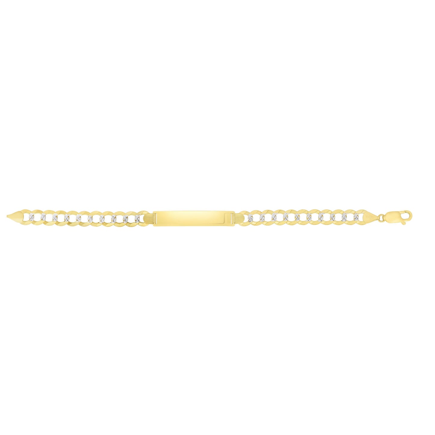 14kt Gold 8.5 inches Yellow+White Finish 6.7x45.7mm(CE),7.07mm(Ch) Pave Curb ID Bracelet with Lobster Clasp (5688362696859) (10220987711681)