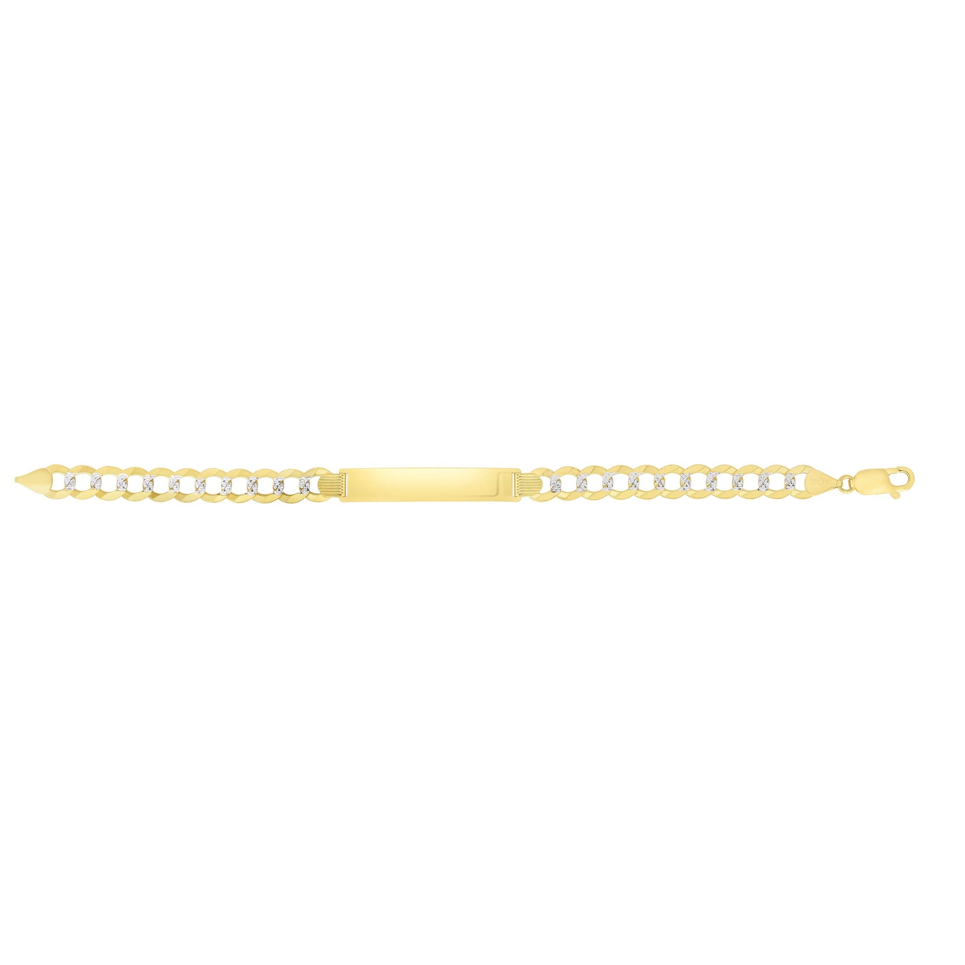 14kt Gold 8.5 inches Yellow+White Finish 6.7x45.7mm(CE),7.07mm(Ch) Pave Curb ID Bracelet with Lobster Clasp (5688362696859) (10220987711681)