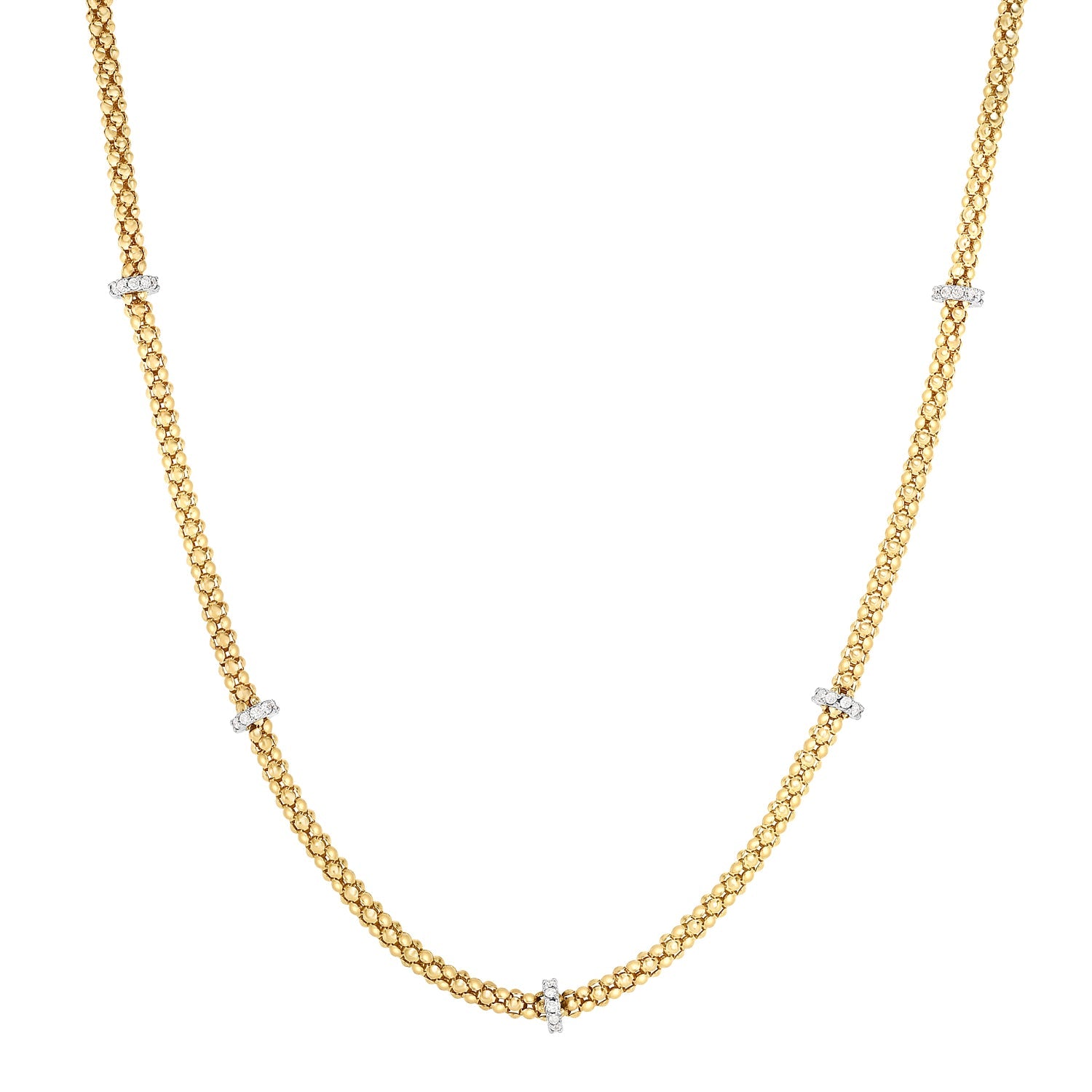 14K Gold & Diamond Station Popcorn Necklace (8210047172838) (10220869091521)