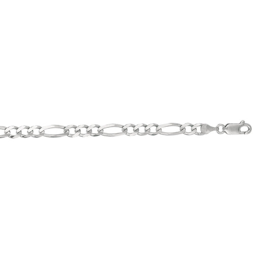 14kt 8 inches White Gold 4.6mm Diamond Cut Alternate 3+1 Classic Figaro Chain with Lobster Clasp (5688363548827) (10220987023553)