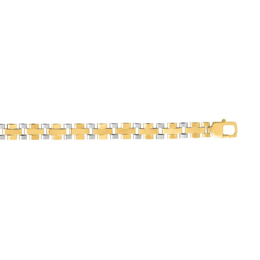 14kt Gold 8.25 inches Yellow+White Finish 7mm Shiny Panther Fancy Bracelet with Lobster Clasp (5688359223451) (10220990005441)