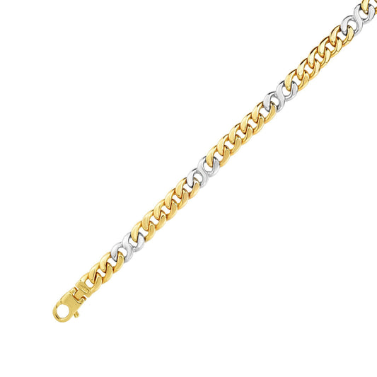 14kt Gold 8.5 inches Yellow+White Finish 7mm Shiny Oval Bracelet with Lobster Clasp (5688358568091) (10220990464193)